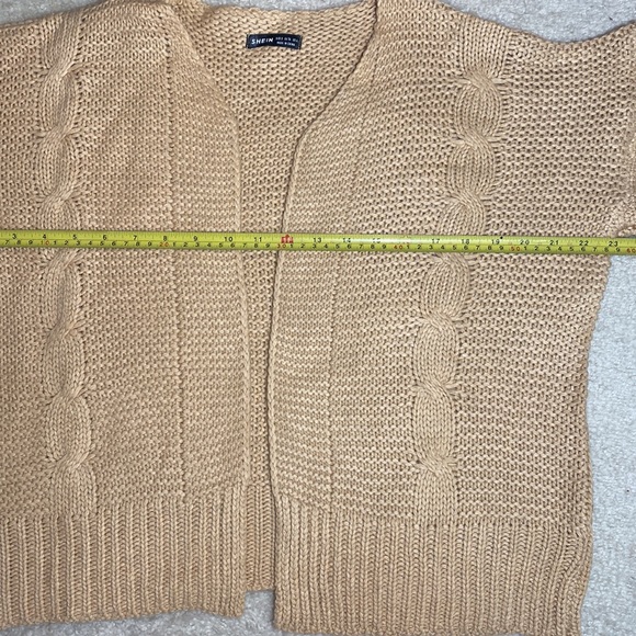 (A4) NEW SHEIN Camel Chunky Cable Knit Open Front Cardigan, Size Small, NWOT - Picture 8 of 10